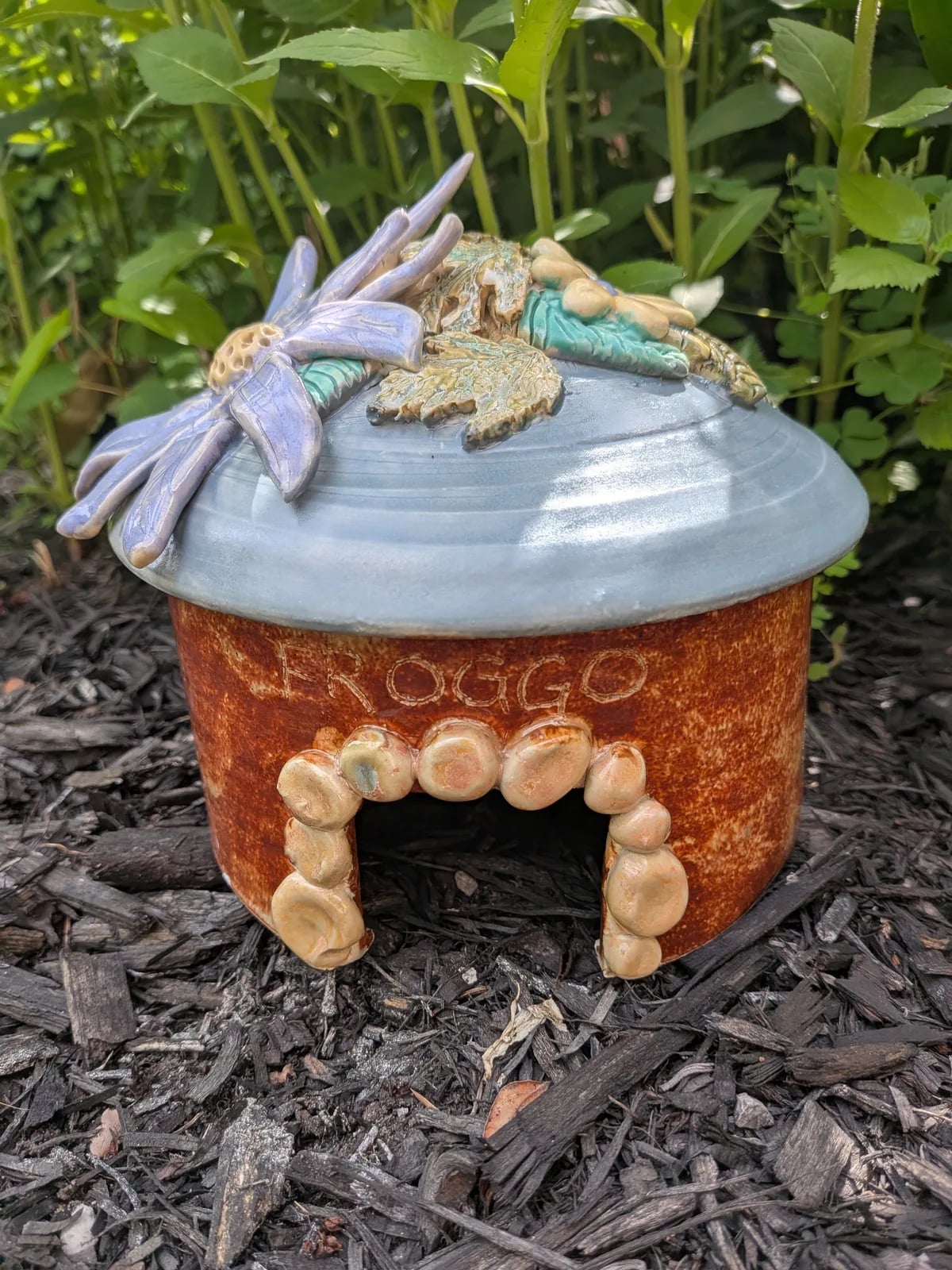 Hand made a d hand painted detailed frog house for your garden 