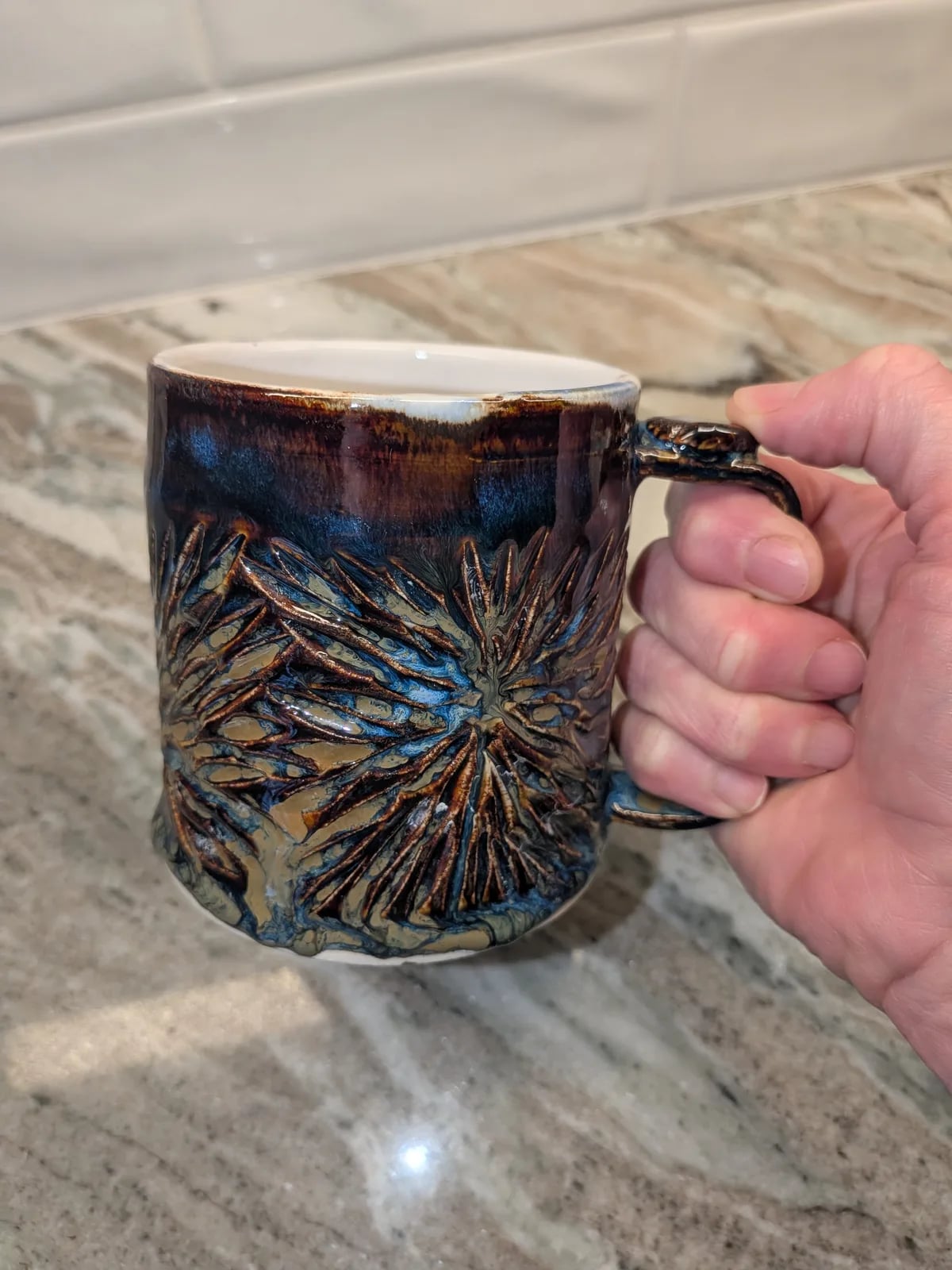 Carved, mix glaze mug