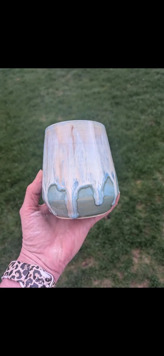 A sage and cream handmade tumbler from the Shaw Hill studio